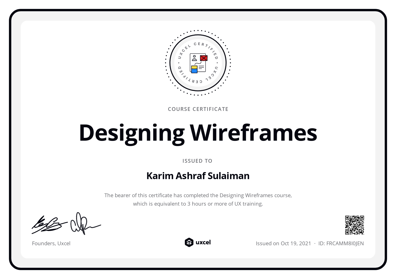 Karim Ashraf's certificate